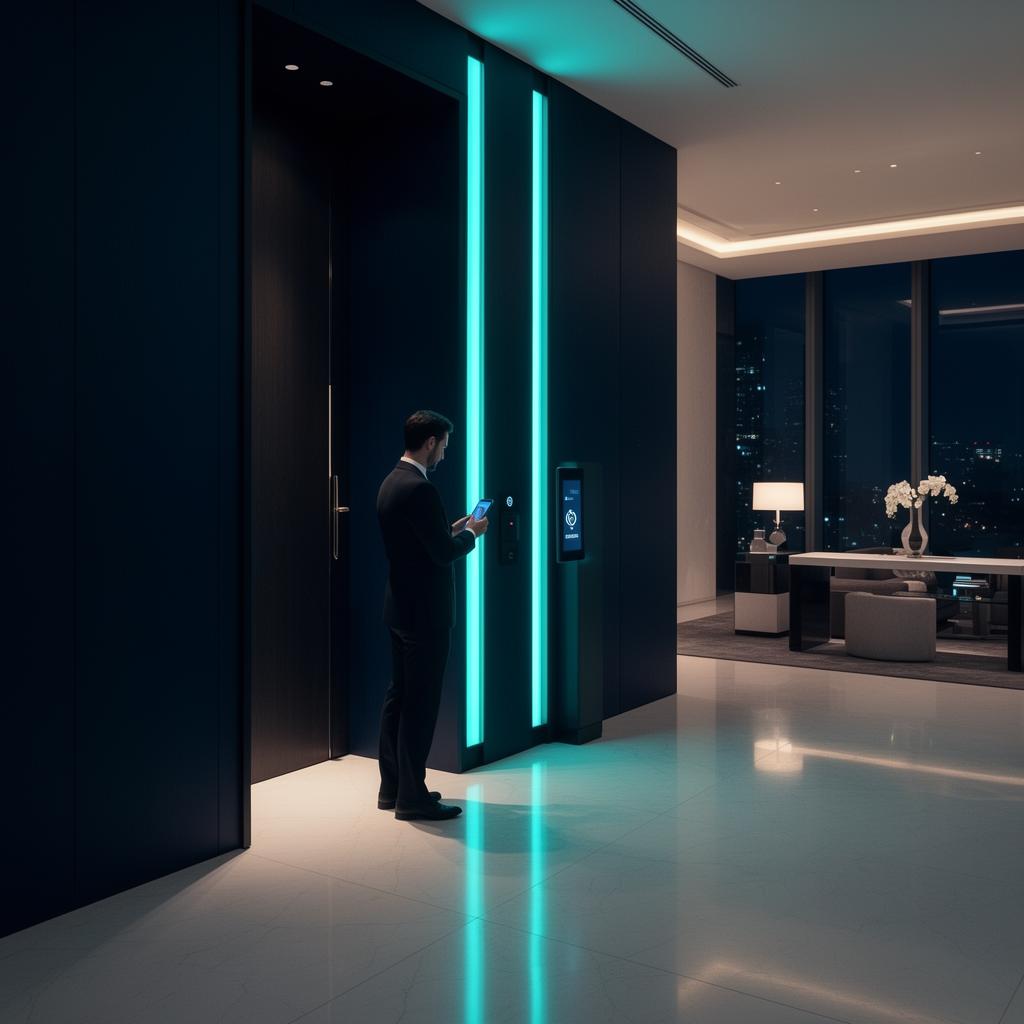 Misafir telefonuyla otel odası kapısını dijital anahtar ile açıyor